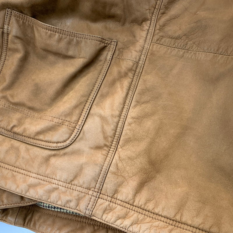 【中古品】【メンズ】 S315 ポルトガル製 90S THINSULATE 千鳥柄 LINER LEATHER CAR COAT シンサレート ライナー レザー カー コート アウター 146-260331-cs-17-izu サイズ：M カラー：ブラウン 万代Net店