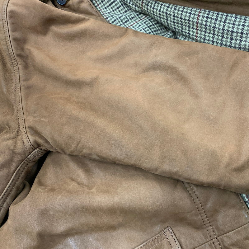 【中古品】【メンズ】 S315 ポルトガル製 90S THINSULATE 千鳥柄 LINER LEATHER CAR COAT シンサレート ライナー レザー カー コート アウター 146-260331-cs-17-izu サイズ：M カラー：ブラウン 万代Net店