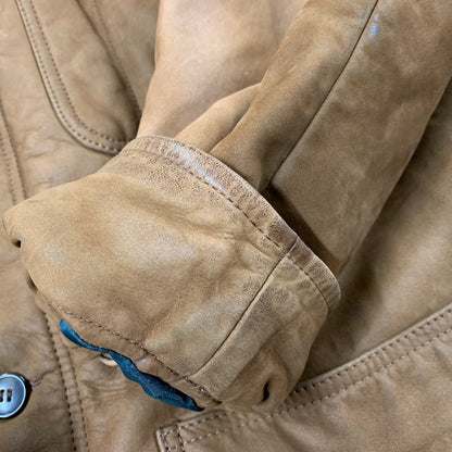 【中古品】【メンズ】 S315 ポルトガル製 90S THINSULATE 千鳥柄 LINER LEATHER CAR COAT シンサレート ライナー レザー カー コート アウター 146-260331-cs-17-izu サイズ：M カラー：ブラウン 万代Net店