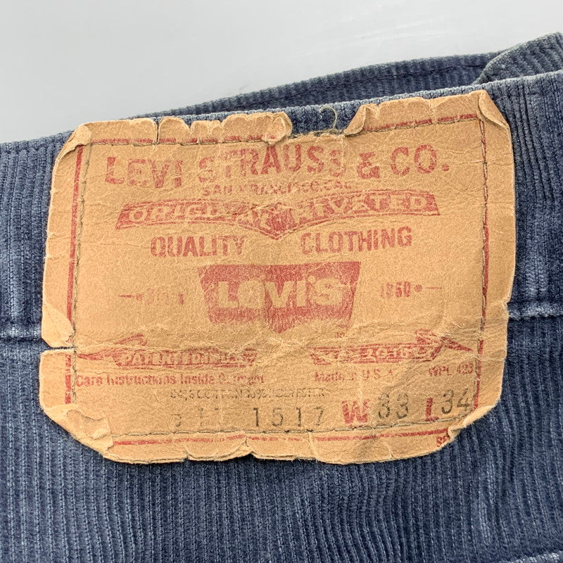 【中古品】【メンズ】 Levi's リーバイス 517-1517 42 TALON USA製 CORDUROY FLARE PANTS コーデュロイ フレア パンツ ボトムス 157-260408-kh-14-izu サイズ：33×34 カラー：ネイビー 万代Net店