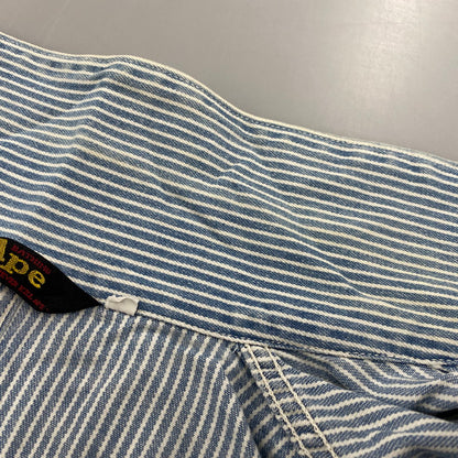 【現状渡し品】【メンズ】 A BATHING APE アベイシングエイプ 初期タグ HICKORY OVERALLS ヒッコリー オーバーオールズ ズボン ボトムス 153-260405-ya-05-izu サイズ：L カラー：ブルー×ホワイト 万代Net店