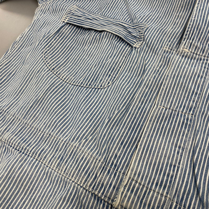 【現状渡し品】【メンズ】 A BATHING APE アベイシングエイプ 初期タグ HICKORY OVERALLS ヒッコリー オーバーオールズ ズボン ボトムス 153-260405-ya-05-izu サイズ：L カラー：ブルー×ホワイト 万代Net店