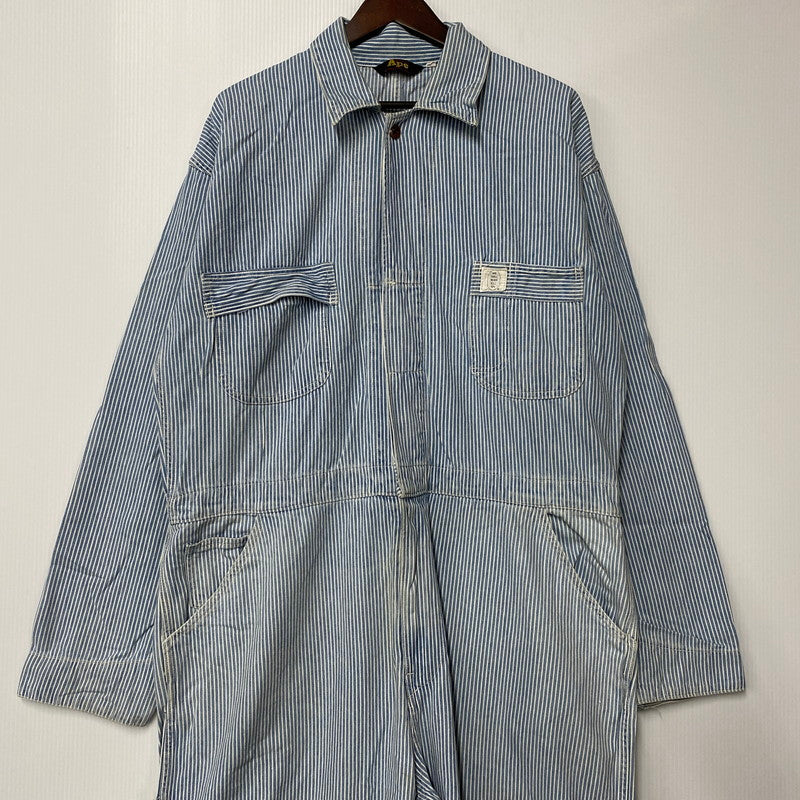 【現状渡し品】【メンズ】 A BATHING APE アベイシングエイプ 初期タグ HICKORY OVERALLS ヒッコリー オーバーオールズ ズボン ボトムス 153-260405-ya-05-izu サイズ：L カラー：ブルー×ホワイト 万代Net店