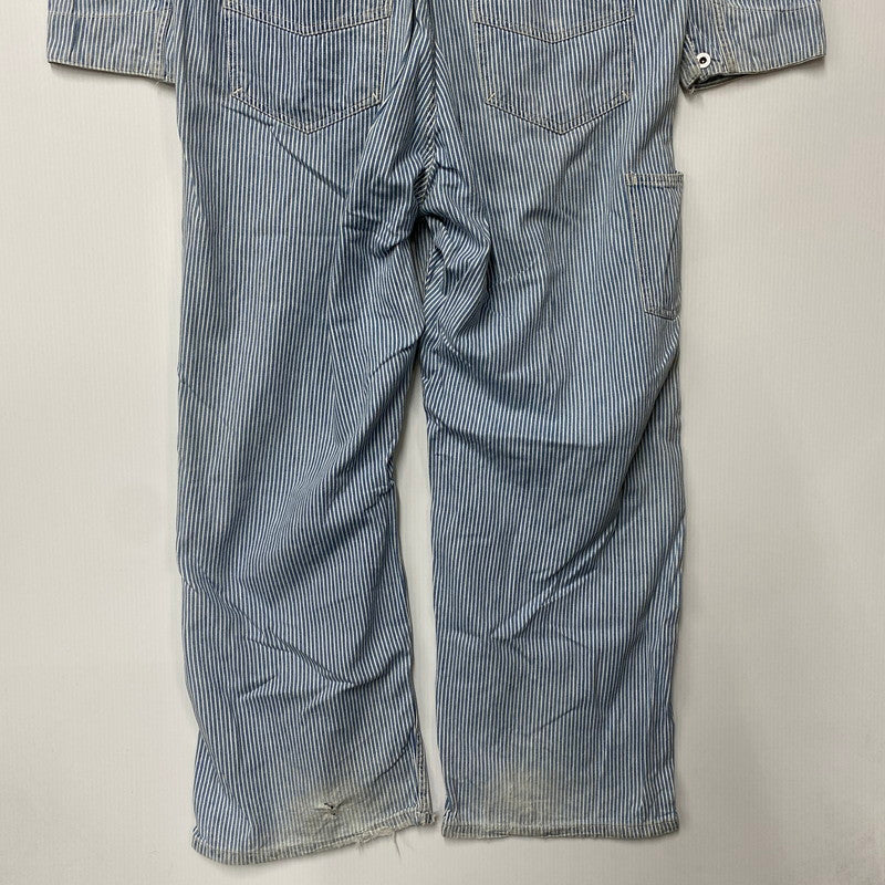【現状渡し品】【メンズ】 A BATHING APE アベイシングエイプ 初期タグ HICKORY OVERALLS ヒッコリー オーバーオールズ ズボン ボトムス 153-260405-ya-05-izu サイズ：L カラー：ブルー×ホワイト 万代Net店