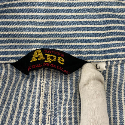 【現状渡し品】【メンズ】 A BATHING APE アベイシングエイプ 初期タグ HICKORY OVERALLS ヒッコリー オーバーオールズ ズボン ボトムス 153-260405-ya-05-izu サイズ：L カラー：ブルー×ホワイト 万代Net店