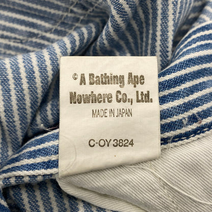 【現状渡し品】【メンズ】 A BATHING APE アベイシングエイプ 初期タグ HICKORY OVERALLS ヒッコリー オーバーオールズ ズボン ボトムス 153-260405-ya-05-izu サイズ：L カラー：ブルー×ホワイト 万代Net店