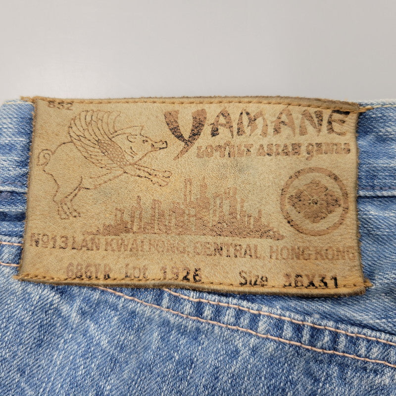 【中古品】【メンズ】 YAMANE ヤマネ DENIM SHORTS LOT 1926 デニムショーツ 金太郎×鯉×山 ショートパンツ ボトムス 156-260405-as-13-izu サイズ：36×31 カラー：ライトブルー 万代Net店