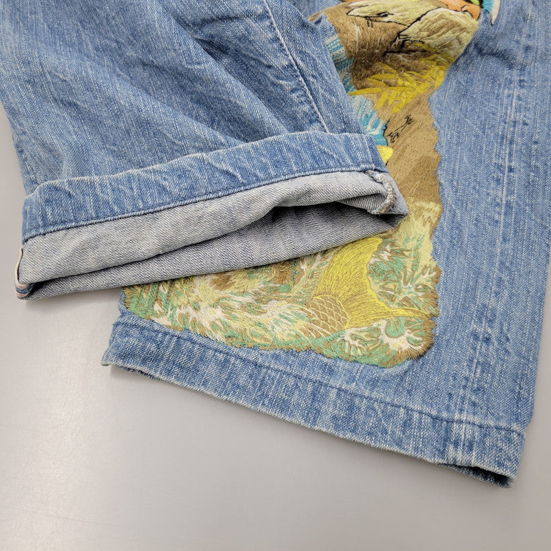 【中古品】【メンズ】 YAMANE ヤマネ DENIM SHORTS LOT 1926 デニムショーツ 金太郎×鯉×山 ショートパンツ ボトムス 156-260405-as-13-izu サイズ：36×31 カラー：ライトブルー 万代Net店
