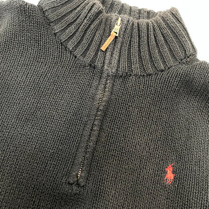 【中古品】【メンズ】 POLO by RALPH LAUREN ポロ バイ ラルフローレン 38807 HALF ZIP COTTON KNIT ハーフ ジップ コットン ニット トップス 長袖 147-260720-ya-07-izu サイズ：L カラー：ブラック 万代Net店