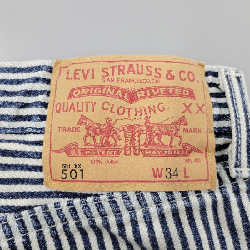 【中古品】【メンズ】 LEVI'S × NIGO リーバイス×ニゴ PC9-A5903-0000 HICKORY STRIPE 501 XX DENIM PANTS ヒッコリーストライプ デニム パンツ ボトムス ズボン 158-260406-cs-19-izu サイズ：34 カラー：ホワイト×ブルー 万代Net店
