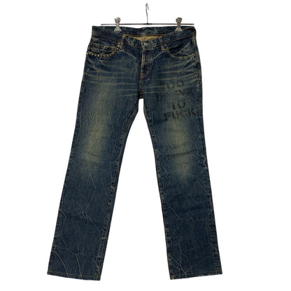 【中古品】【メンズ】 HYSTERIC GLAMOUR ヒステリックグラマー STUDS PAINT BUTTONFLY DENIM PANTS スタッズ ペイント ボタンフライ デニム パンツ ボトムス ズボン 151-260406-cs-01-izu サイズ：34 カラー：インディゴ 万代Net店