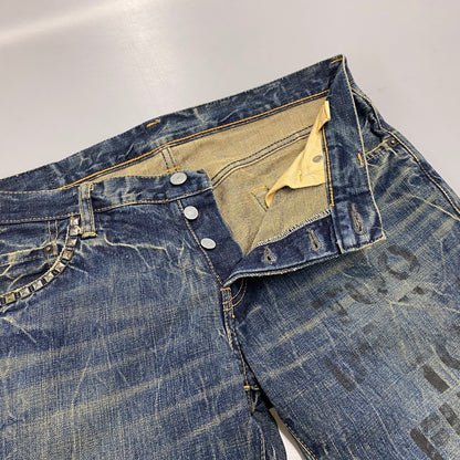 【中古品】【メンズ】 HYSTERIC GLAMOUR ヒステリックグラマー STUDS PAINT BUTTONFLY DENIM PANTS スタッズ ペイント ボタンフライ デニム パンツ ボトムス ズボン 151-260406-cs-01-izu サイズ：34 カラー：インディゴ 万代Net店