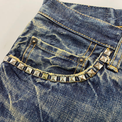 【中古品】【メンズ】 HYSTERIC GLAMOUR ヒステリックグラマー STUDS PAINT BUTTONFLY DENIM PANTS スタッズ ペイント ボタンフライ デニム パンツ ボトムス ズボン 151-260406-cs-01-izu サイズ：34 カラー：インディゴ 万代Net店