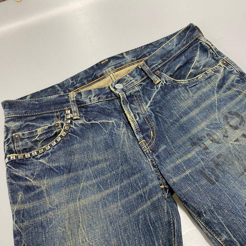 【中古品】【メンズ】 HYSTERIC GLAMOUR ヒステリックグラマー STUDS PAINT BUTTONFLY DENIM PANTS スタッズ ペイント ボタンフライ デニム パンツ ボトムス ズボン 151-260406-cs-01-izu サイズ：34 カラー：インディゴ 万代Net店
