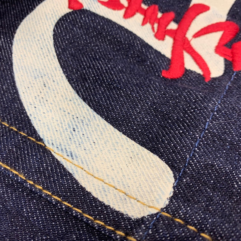 【中古美品】【メンズ】 EVISU エヴィス 20TH 恵美寿 刺繡 カモメ×恵美寿様 PRINT BUTTONFLY DENIM PANTS プリント ボタンフライ デニムパンツ ボトムス 156-260408-kh-07-izu サイズ：40 カラー：インディゴ 万代Net店