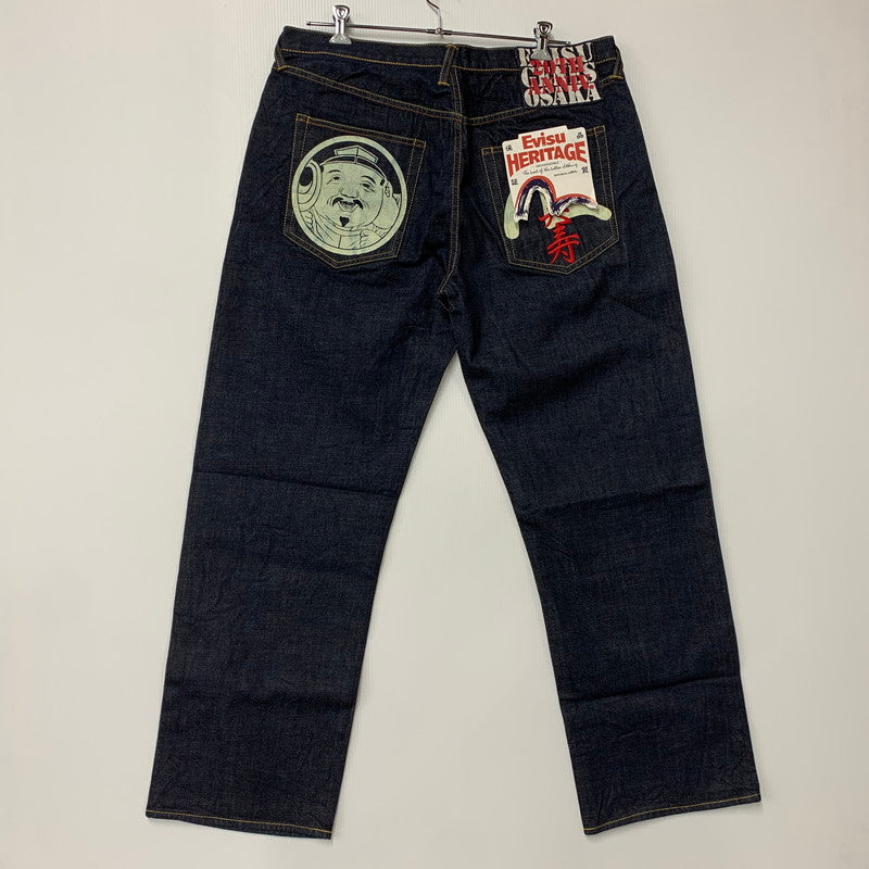 【中古美品】【メンズ】 EVISU エヴィス 20TH 恵美寿 刺繡 カモメ×恵美寿様 PRINT BUTTONFLY DENIM PANTS プリント ボタンフライ デニムパンツ ボトムス 156-260408-kh-07-izu サイズ：40 カラー：インディゴ 万代Net店