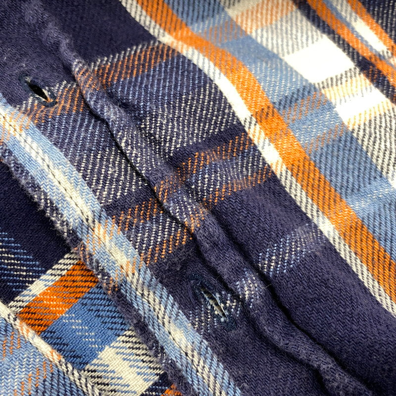【中古品】【メンズ】 USA製 FLANNEL WORK SHIRT フランネル ワーク シャツ トップス　長袖 140-260410-ya-14-izu サイズ：XS カラー：ネイビー 万代Net店