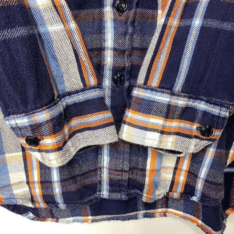【中古品】【メンズ】 USA製 FLANNEL WORK SHIRT フランネル ワーク シャツ トップス　長袖 140-260410-ya-14-izu サイズ：XS カラー：ネイビー 万代Net店