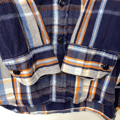 【中古品】【メンズ】 USA製 FLANNEL WORK SHIRT フランネル ワーク シャツ トップス　長袖 140-260410-ya-14-izu サイズ：XS カラー：ネイビー 万代Net店