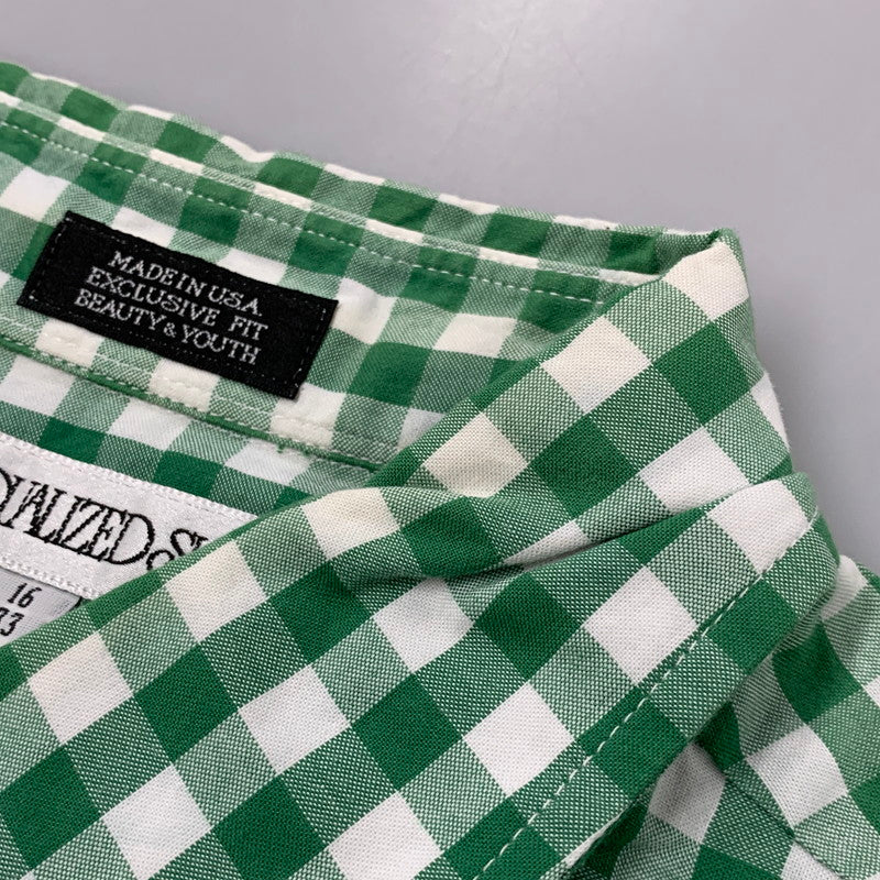 【中古品】【メンズ】 BEAUTY&YOUTH ビューティーアンドユース 別注 USA製 GINGHAM CHECK ギンガムチェック BD ボタンダウン L/S SHIRT ロングスリーブ シャツ トップス 長袖 141-260410-ya-02-izu サイズ：16-33 カラー：WHITE×GREEN 万代Net店
