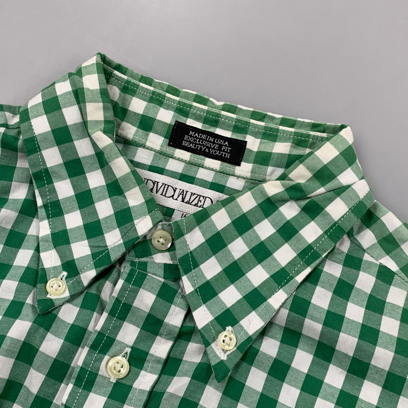 【中古品】【メンズ】 BEAUTY&YOUTH ビューティーアンドユース 別注 USA製 GINGHAM CHECK ギンガムチェック BD ボタンダウン L/S SHIRT ロングスリーブ シャツ トップス 長袖 141-260410-ya-02-izu サイズ：16-33 カラー：WHITE×GREEN 万代Net店