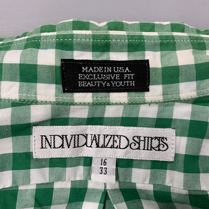 【中古品】【メンズ】 BEAUTY&YOUTH ビューティーアンドユース 別注 USA製 GINGHAM CHECK ギンガムチェック BD ボタンダウン L/S SHIRT ロングスリーブ シャツ トップス 長袖 141-260410-ya-02-izu サイズ：16-33 カラー：WHITE×GREEN 万代Net店