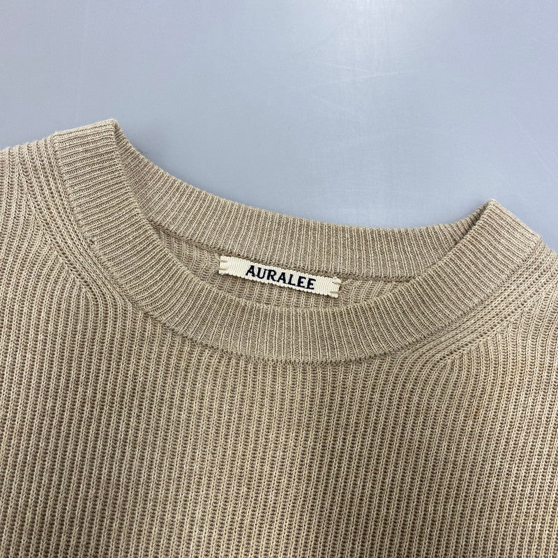 【中古品】【メンズ】 AURALEE オーラリー A21SP02CA FLAT YARN RIB KNIT PO フラット ヤーン リブ ニット プルオーバー トップス 140-260412-kh-08-izu サイズ：3 カラー：ベージュ 万代Net店