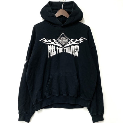 【中古品】【メンズ】 HARLEY-DAVIDSON ハーレーダビッドソン FEEL THE THUNDER HOODED SWEATSHIRT フィール ザ サンダー フーデッド スウェットシャツ パーカー トップス 146-260417-kh-08-izu カラー：ブラック 万代Net店