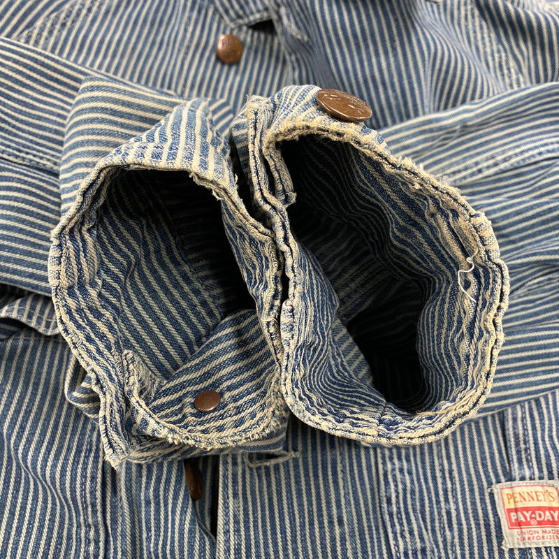 【中古品】【メンズ】 PENNY'S ペニーズ PAY DAY HICKORY STRIPE COVERALL ペイデイ ヒッコリー ストライプ カバーオール アウター 146-260414-kh-08-izu カラー：ネイビー 万代Net店