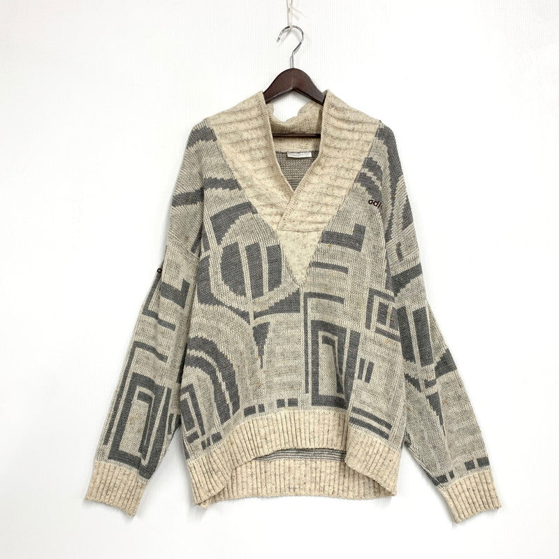 【中古品】【メンズ】 OLD ADIDAS オールド アディダス 90S 万国旗タグ 幾何学模様 SHAWL COLLAR KNIT ショール カラー ニット トップス 長袖 146-260731-cs-22-izu サイズ：52 カラー：ベージュ×グレー 万代Net店