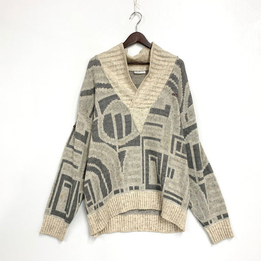 【中古品】【メンズ】 OLD ADIDAS オールド アディダス 90S 万国旗タグ 幾何学模様 SHAWL COLLAR KNIT ショール カラー ニット トップス 長袖 146-260731-cs-22-izu サイズ：52 カラー：ベージュ×グレー 万代Net店
