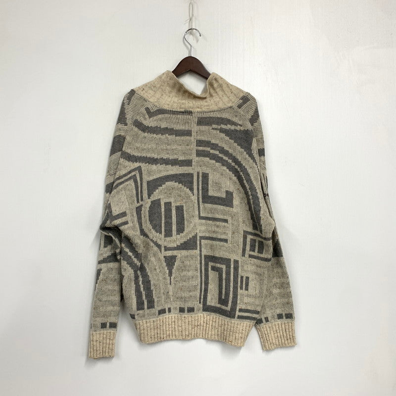【中古品】【メンズ】 OLD ADIDAS オールド アディダス 90S 万国旗タグ 幾何学模様 SHAWL COLLAR KNIT ショール カラー ニット トップス 長袖 146-260731-cs-22-izu サイズ：52 カラー：ベージュ×グレー 万代Net店