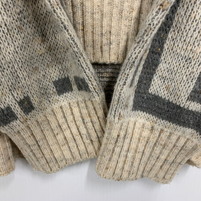 【中古品】【メンズ】 OLD ADIDAS オールド アディダス 90S 万国旗タグ 幾何学模様 SHAWL COLLAR KNIT ショール カラー ニット トップス 長袖 146-260731-cs-22-izu サイズ：52 カラー：ベージュ×グレー 万代Net店