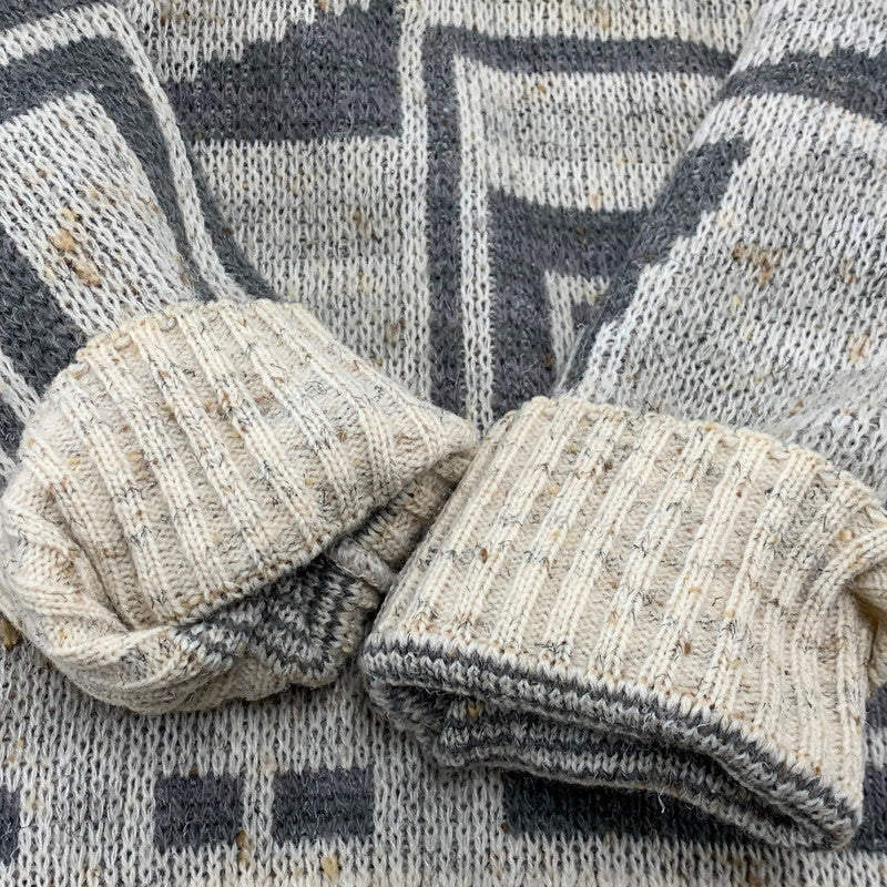 【中古品】【メンズ】 OLD ADIDAS オールド アディダス 90S 万国旗タグ 幾何学模様 SHAWL COLLAR KNIT ショール カラー ニット トップス 長袖 146-260731-cs-22-izu サイズ：52 カラー：ベージュ×グレー 万代Net店