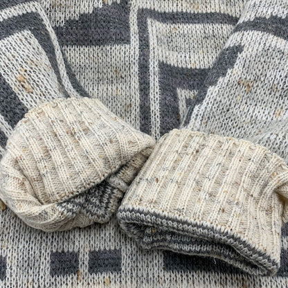 【中古品】【メンズ】 OLD ADIDAS オールド アディダス 90S 万国旗タグ 幾何学模様 SHAWL COLLAR KNIT ショール カラー ニット トップス 長袖 146-260731-cs-22-izu サイズ：52 カラー：ベージュ×グレー 万代Net店