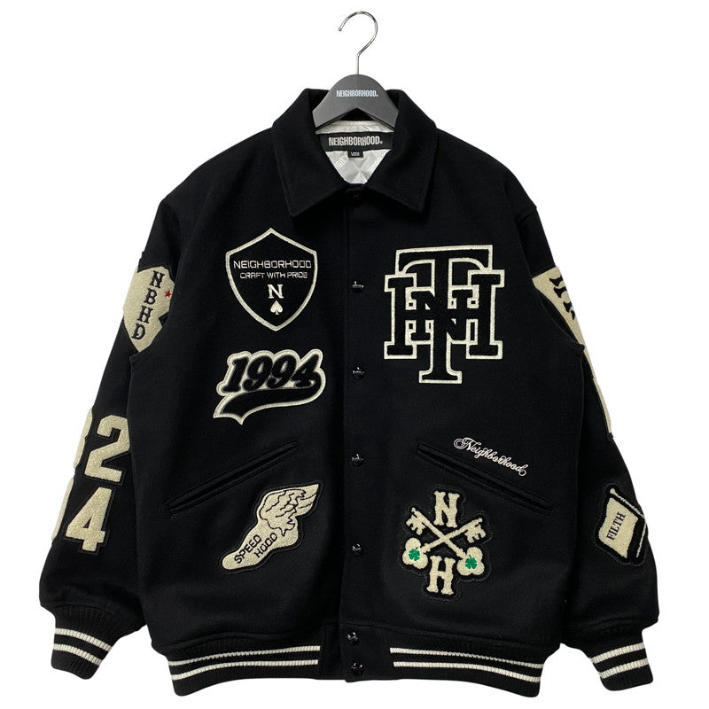 【中古品】【メンズ】 NEIGHBORHOOD ネイバーフッド 252SZNH-JKM03S STADIUM JACKET スタジアムジャケット スタジャン アウター 142-260417-kh-06-izu サイズ：L カラー：ブラック×ホワイト 万代Net店