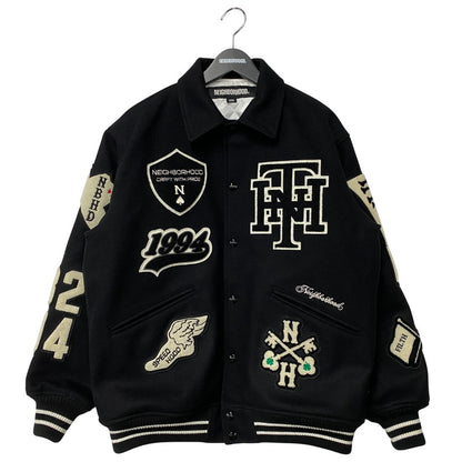 【中古品】【メンズ】 NEIGHBORHOOD ネイバーフッド 252SZNH-JKM03S STADIUM JACKET スタジアムジャケット スタジャン アウター 142-260417-kh-06-izu サイズ：L カラー：ブラック×ホワイト 万代Net店