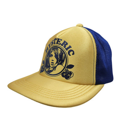 【中古品】【メンズ/レディース】 HYSTERIC GLAMOUR ヒステリックグラマー 01261QH03 グロッシーメッシュキャップ 帽子 185-260420-as-10-izu サイズ：F カラー：イエロー×ネイビー 万代Net店