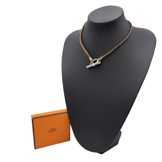 【中古品】【メンズ/レディース】 HERMES エルメス 金具SV グレナン チョーカー ネックレス アクセサリー 182-260419-as-06-izu カラー：シルバー×ブラウン 万代Net店