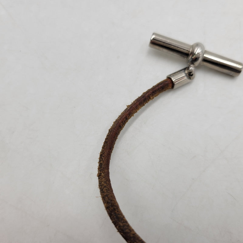 【中古品】【メンズ/レディース】 HERMES エルメス 金具SV グレナン チョーカー ネックレス アクセサリー 182-260419-as-06-izu カラー：シルバー×ブラウン 万代Net店