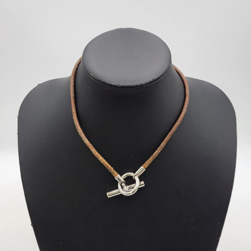 【中古品】【メンズ/レディース】 HERMES エルメス 金具SV グレナン チョーカー ネックレス アクセサリー 182-260419-as-06-izu カラー：シルバー×ブラウン 万代Net店