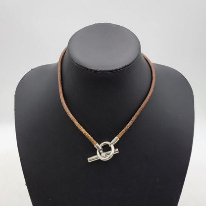 【中古品】【メンズ/レディース】 HERMES エルメス 金具SV グレナン チョーカー ネックレス アクセサリー 182-260419-as-06-izu カラー：シルバー×ブラウン 万代Net店