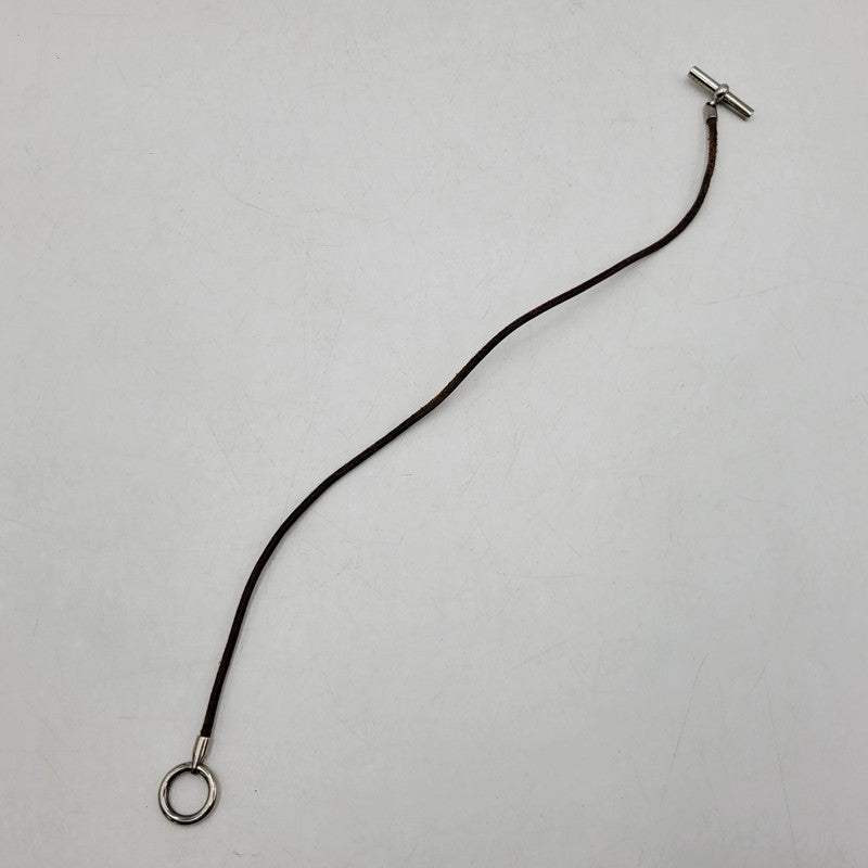【中古品】【メンズ/レディース】 HERMES エルメス 金具SV グレナン チョーカー ネックレス アクセサリー 182-260419-as-06-izu カラー：シルバー×ブラウン 万代Net店