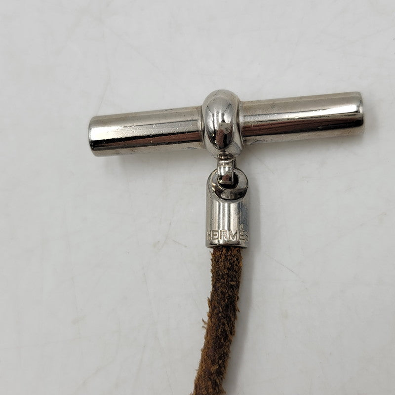 【中古品】【メンズ/レディース】 HERMES エルメス 金具SV グレナン チョーカー ネックレス アクセサリー 182-260419-as-06-izu カラー：シルバー×ブラウン 万代Net店