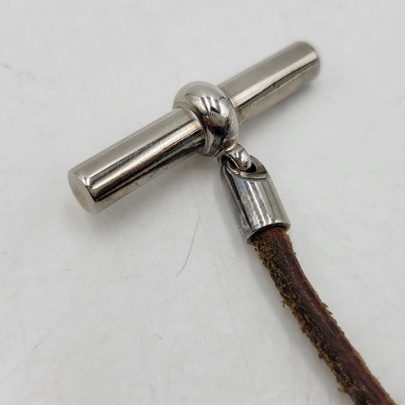 【中古品】【メンズ/レディース】 HERMES エルメス 金具SV グレナン チョーカー ネックレス アクセサリー 182-260419-as-06-izu カラー：シルバー×ブラウン 万代Net店