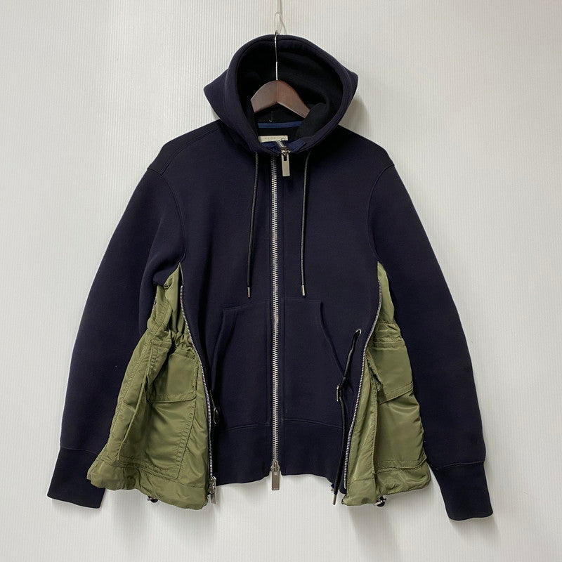 【現状渡し品】【メンズ】 SACAI サカイ 19-04780 19AW SPONGY SWEAT HOODIE スポンジ― スウェット フーディー トップス 長袖 140-260419-cs-04-izu サイズ：1 カラー：ネイビー×オリーブ 万代Net店