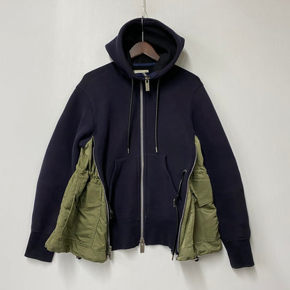 【現状渡し品】【メンズ】 SACAI サカイ 19-04780 19AW SPONGY SWEAT HOODIE スポンジ― スウェット フーディー トップス 長袖 140-260419-cs-04-izu サイズ：1 カラー：ネイビー×オリーブ 万代Net店