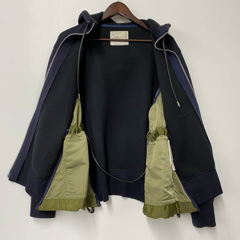 【現状渡し品】【メンズ】 SACAI サカイ 19-04780 19AW SPONGY SWEAT HOODIE スポンジ― スウェット フーディー トップス 長袖 140-260419-cs-04-izu サイズ：1 カラー：ネイビー×オリーブ 万代Net店