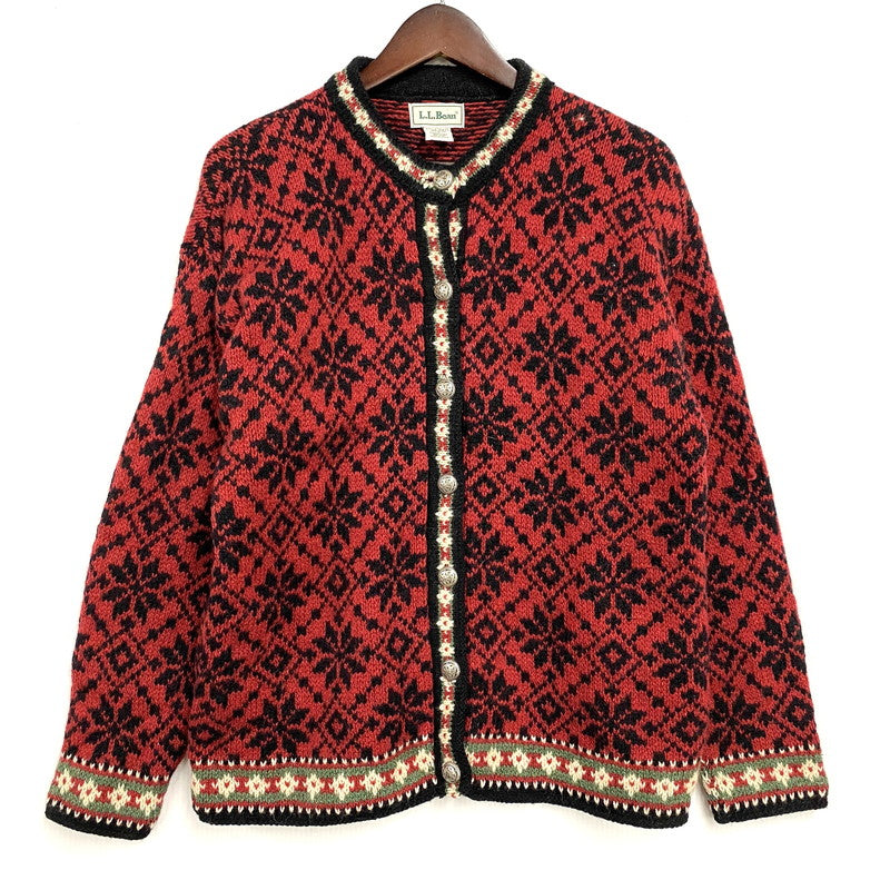 【中古品】【メンズ】 L.L.BEAN エルエルビーン 80S USA製 NORDIC CARDIGAN ノルディック カーディガン トップス ニット 146-260423-ya-12-izu サイズ：M カラー：レッド 万代Net店