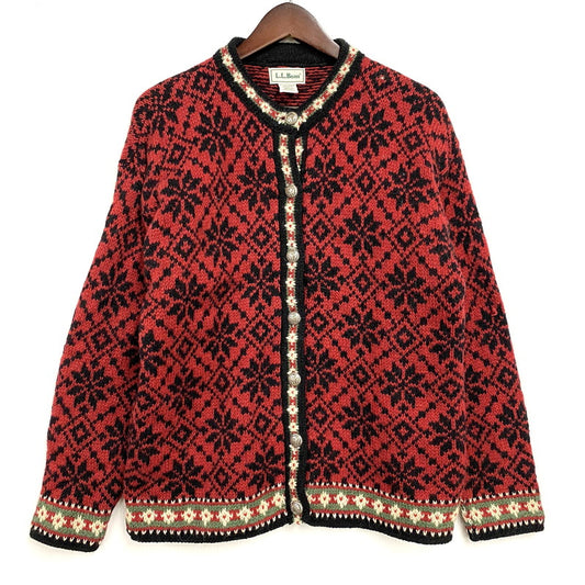 【中古品】【メンズ】 L.L.BEAN エルエルビーン 80S USA製 NORDIC CARDIGAN ノルディック カーディガン トップス ニット 146-260423-ya-12-izu サイズ：M カラー：レッド 万代Net店